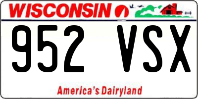 WI license plate 952VSX