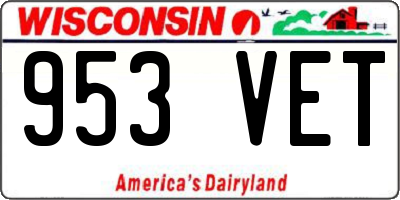 WI license plate 953VET