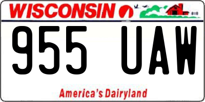 WI license plate 955UAW