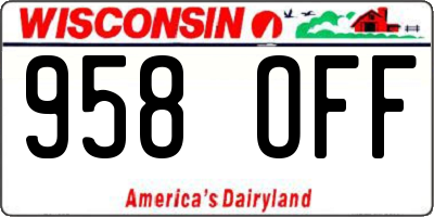 WI license plate 958OFF