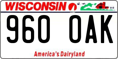WI license plate 960OAK