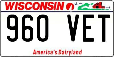 WI license plate 960VET