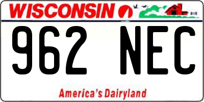 WI license plate 962NEC