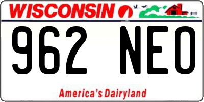 WI license plate 962NEO
