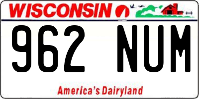 WI license plate 962NUM
