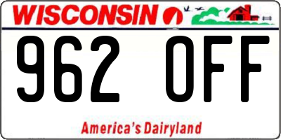 WI license plate 962OFF