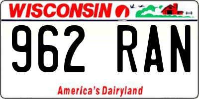 WI license plate 962RAN
