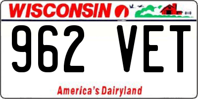 WI license plate 962VET