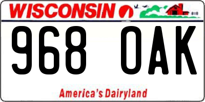 WI license plate 968OAK