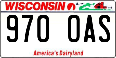 WI license plate 970OAS