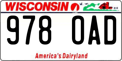 WI license plate 978OAD