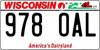 WI license plate 978OAL