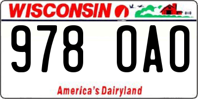WI license plate 978OAO