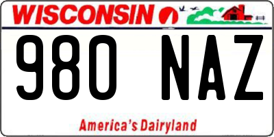 WI license plate 980NAZ