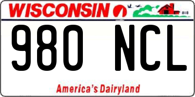 WI license plate 980NCL