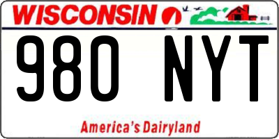 WI license plate 980NYT