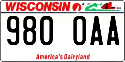 WI license plate 980OAA