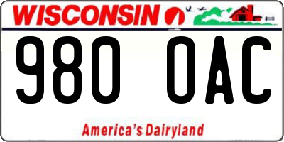 WI license plate 980OAC