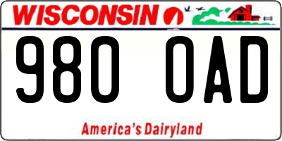 WI license plate 980OAD