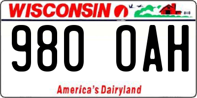 WI license plate 980OAH