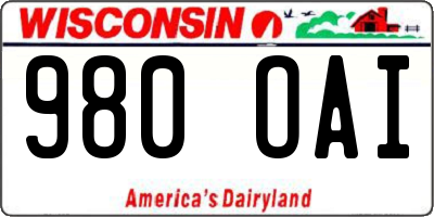WI license plate 980OAI