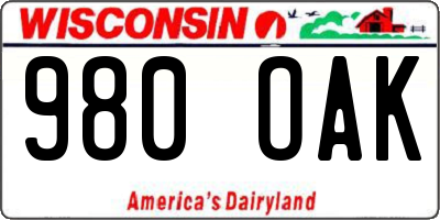 WI license plate 980OAK