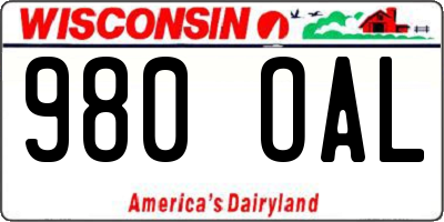 WI license plate 980OAL