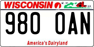 WI license plate 980OAN
