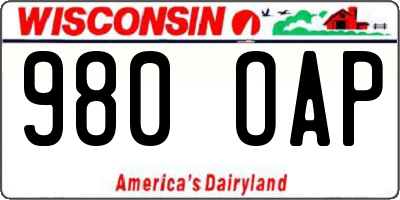 WI license plate 980OAP