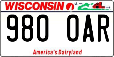 WI license plate 980OAR