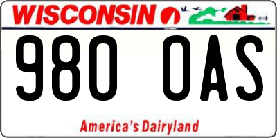 WI license plate 980OAS