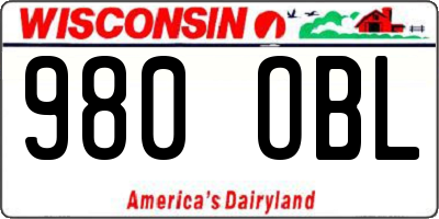 WI license plate 980OBL