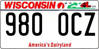 WI license plate 980OCZ