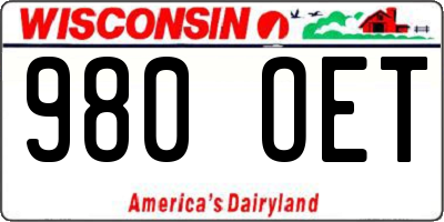 WI license plate 980OET
