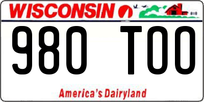 WI license plate 980TOO