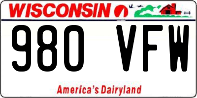 WI license plate 980VFW