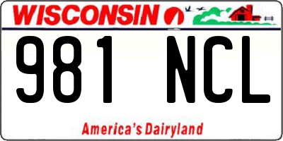 WI license plate 981NCL
