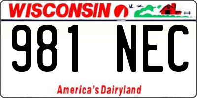 WI license plate 981NEC