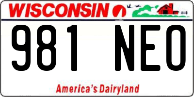 WI license plate 981NEO