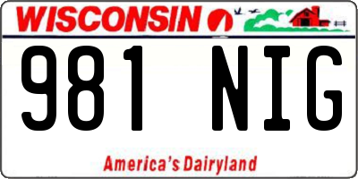 WI license plate 981NIG