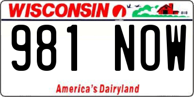 WI license plate 981NOW
