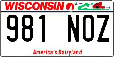 WI license plate 981NOZ