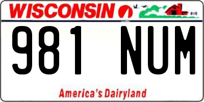 WI license plate 981NUM
