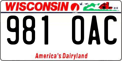 WI license plate 981OAC