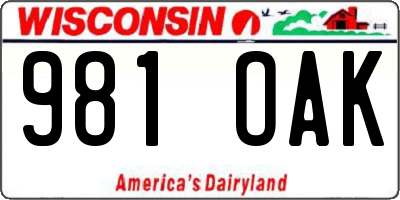 WI license plate 981OAK