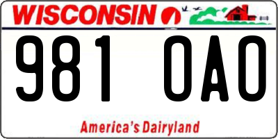 WI license plate 981OAO