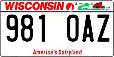 WI license plate 981OAZ