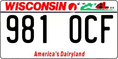 WI license plate 981OCF