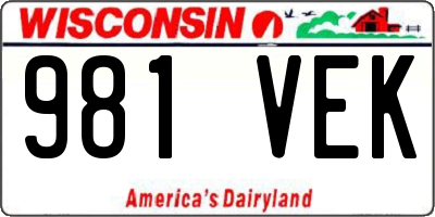 WI license plate 981VEK