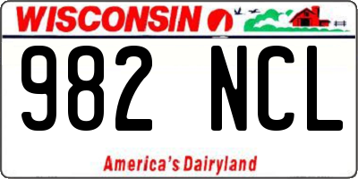WI license plate 982NCL